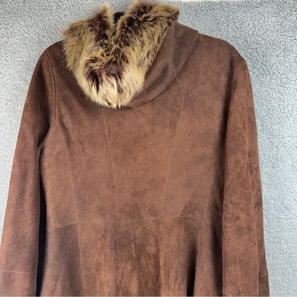 Artico Jacket Womens 8 Brown Original Shearling Leather Suede Long Trench Coat - Picture 6 of 13